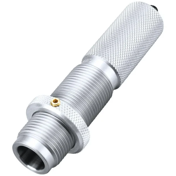 RCBS Safari Die 3-Die Roll Crimp Set, angled close-up of a silver threaded die with knurled top