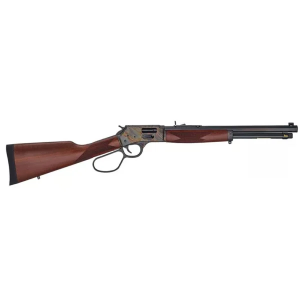 Henry Big Boy Steel Carbine Side Gate rifle, right-side view with walnut stock and large loop
