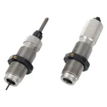 RCBS Full Length Die Set, two silver threaded reloading dies with black locking rings