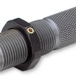 RCBS Neck Expander Body, gray threaded metal tool with knurled end, angled side view
