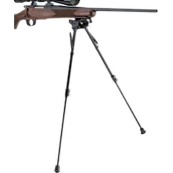 Champion BIPOD W/CANT & TRAVERSE black bipod with extended legs supporting a rifle