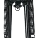Champion Bipod, front view with extended black legs, exposed springs and rubber feet
