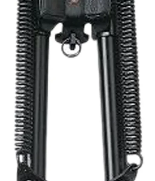 Champion Bipod, front view with extended black legs, exposed springs and rubber feet