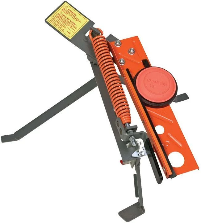 primary-28830 Champion Flight Master Jr. - 3/4 Trap, angled view of orange trap with spring and throwing arm