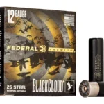Federal FED BLK CLOUD, black and gold ammunition box with two black shotshells