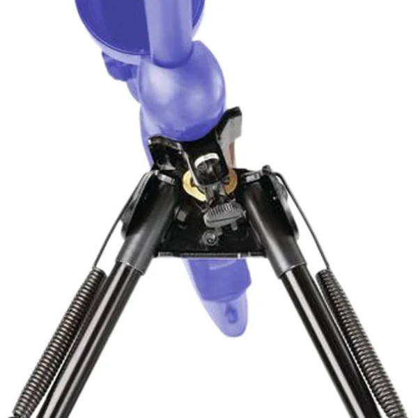 Champion Bipod with Rock Mount, black front view with deployed legs and spring supports