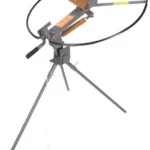 Champion SkyBird 3/4-Cock Trap with Tri-Pod, orange and black trap on three-legged stand
