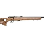 Savage Arms 93R17 BTV rifle, right-side view with brown laminate thumbhole stock