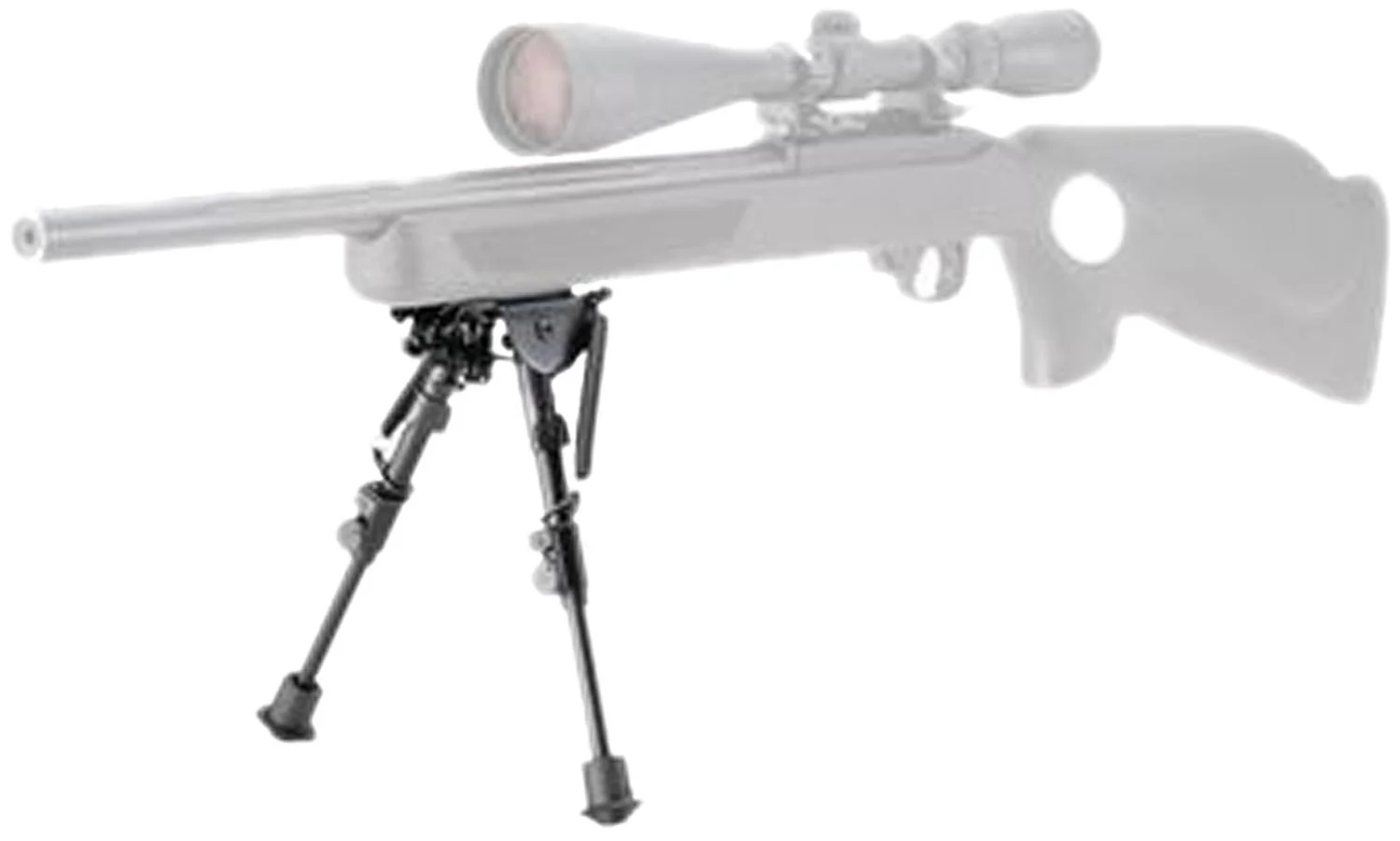 primary-28871 Champion Rock Mount adjustable black bipod shown extended beneath a faded rifle silhouette