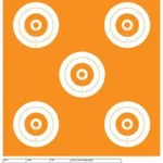 Champion Shotkeeper Targets, front view of orange target sheet with five white bullseyes