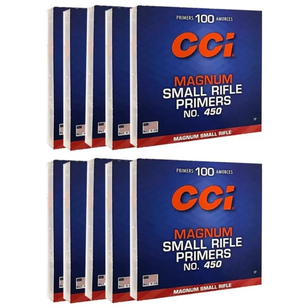 CCI Standard Primers #450 Mag Small Rifle, ten blue and white retail boxes in two rows
