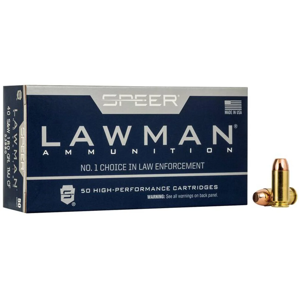 primary-29044 CCI Speer Lawman Cleanfire handgun ammunition box with two brass cartridges