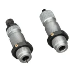 RCBS Full Length Rifle Die Set, two silver threaded dies with black locking rings