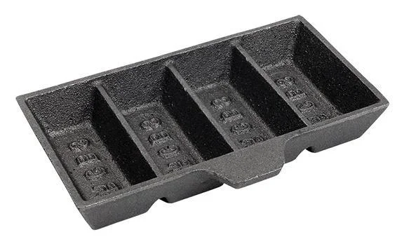 RCBS Ingot Mould, black angled top view with four rectangular cavities