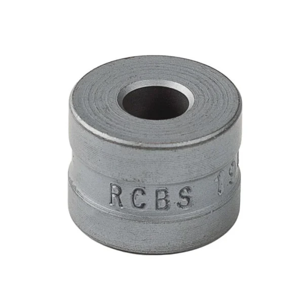 RCBS RC BUSHING DIAMETER 0.269, silver cylindrical bushing angled top view with center hole