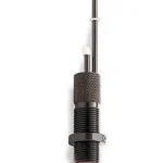 RCBS Powder Checker, upright view with black knurled body, threaded base and metal rod