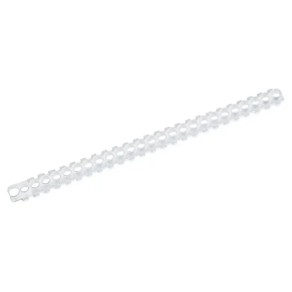 RCBS APS Unprimed Primer Strips, white linked plastic strips in angled top view