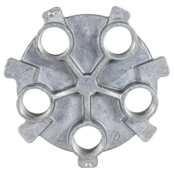 RCBS Pro Chucker 5-Die Plate, silver top view with five circular die openings