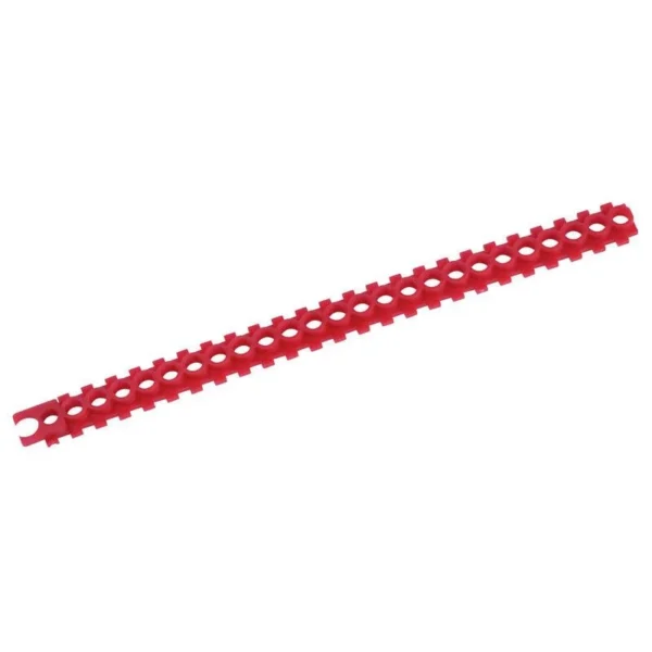 RCBS APS Unprimed Primer Strips Mag Small Pistol red linked primer strip, angled top view