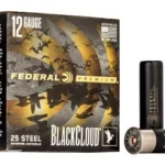 Federal FED BLK CLOUD, black and gold ammunition box with two black shotshells