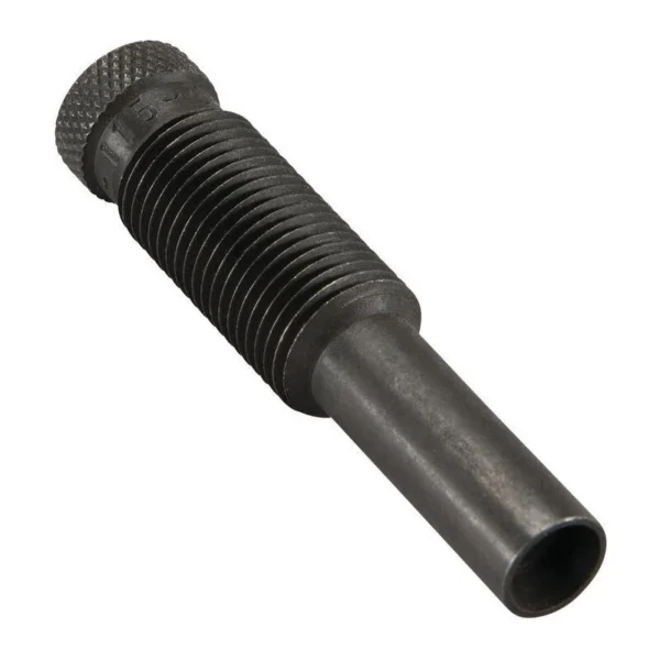 RCBS Alternate Bullet Seater Plug, black threaded plug with knurled end, angled view