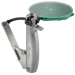 RCBS Hand Priming Tool, gray metal handheld tool with green circular tray, angled view