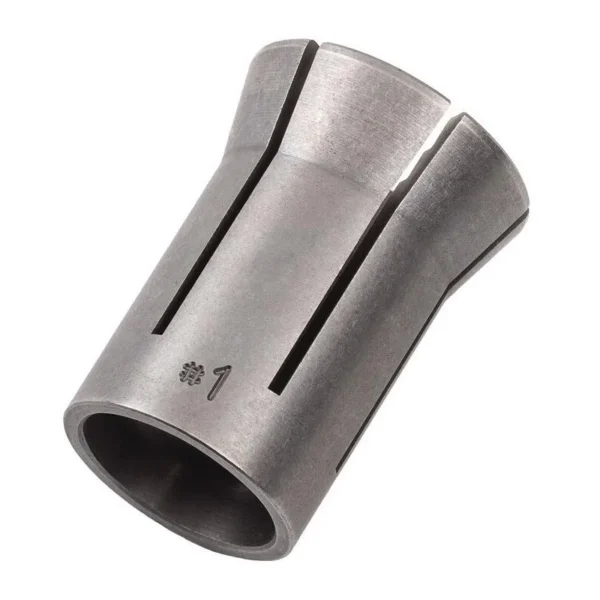 RCBS High Capacity Case Trimmer Collet #1, angled view of slotted silver metal collet
