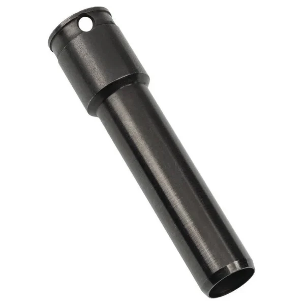 RCBS Quick Change Powder Drain Attachment, black cylindrical attachment shown diagonally