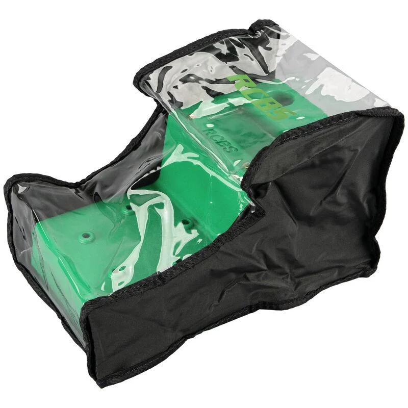 primary-29397 RCBS Trim Mate Cover, angled view of black fabric cover with clear panels and green insert
