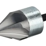 RCBS Trim Mate carbide deburring tool, angled view with silver fluted head and threaded shank