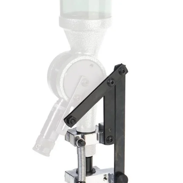 RCBS Case Activated Linkage Kit, front view with translucent reservoir, black linkage and metal fittings