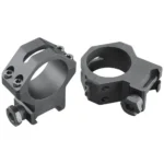 Weaver 4-Hole Tactical Picatinny scope rings, matte black angled views with mounting screws