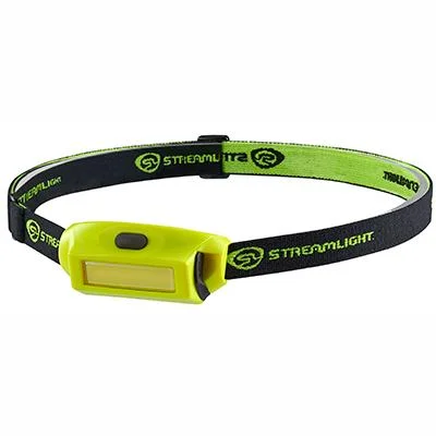 Streamlight Bandit Pro yellow headlamp with black and yellow adjustable headband, front view