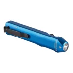 Streamlight Wedge Slim Everyday Carry Flashlight, blue angled view with black clip and silver lens