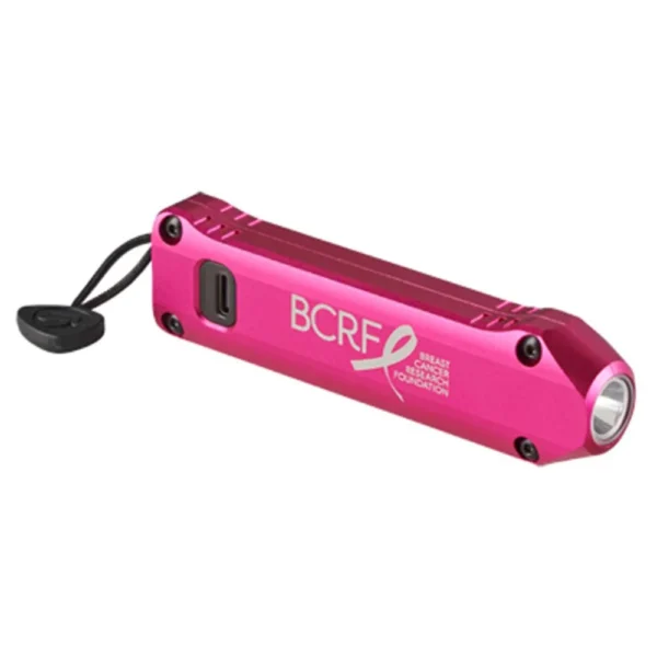 Streamlight BCRF Wedge XT flashlight in pink, angled view with side switch and wrist lanyard