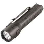 Streamlight PolyTac X, black angled view with pocket clip and silver reflector