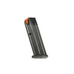 Beretta Factory PX4 Compact black steel magazine, angled side view with orange follower