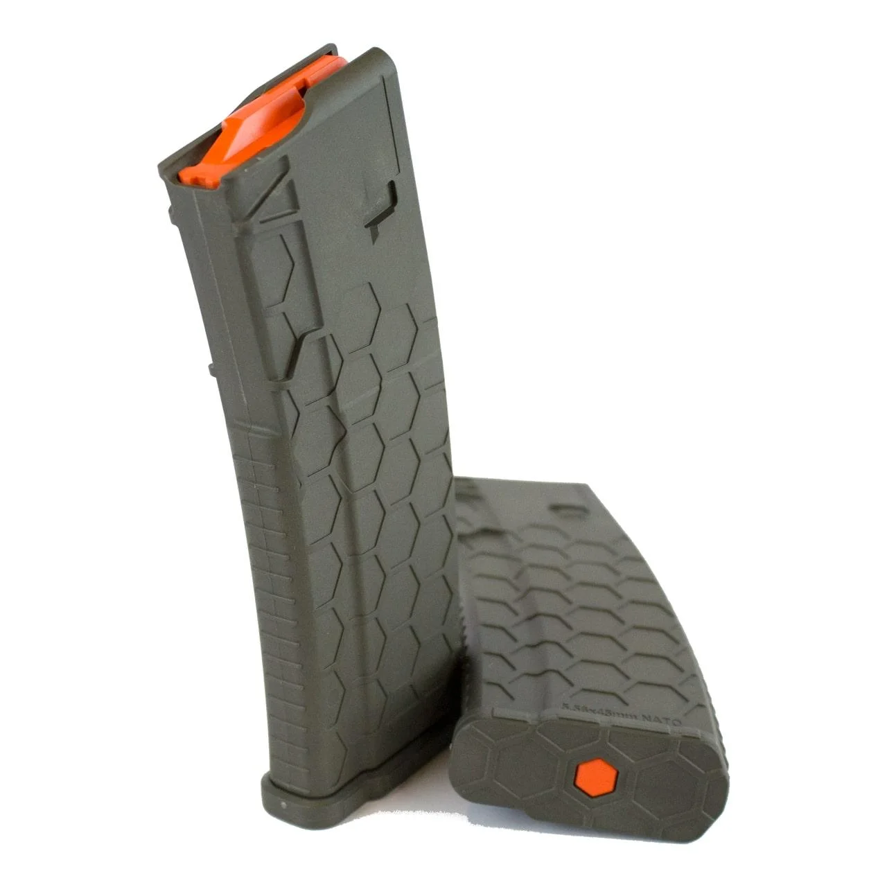primary-29595 Sentry Hexmag Series 2 AR-15/M4/M16 Rifle Magazine, two OD green magazines with orange followers