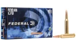 Federal Copper Power-Shok rifle ammunition, blue box beside two copper-coloured cartridges