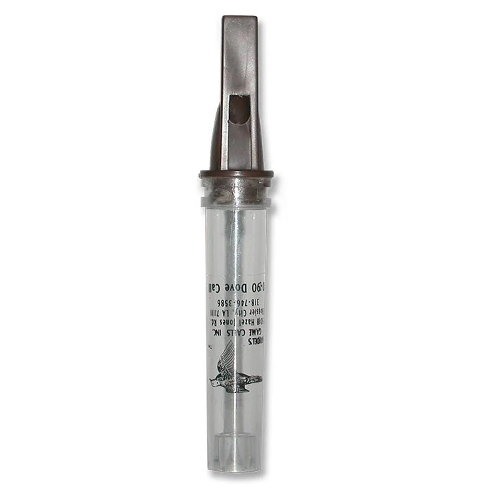 primary-29640 Haydel's Dove Call, upright view with clear barrel and dark mouthpiece