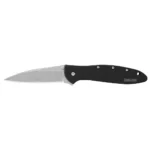 Kershaw Ken Onion Leek folding knife, open side view with silver blade and black handle