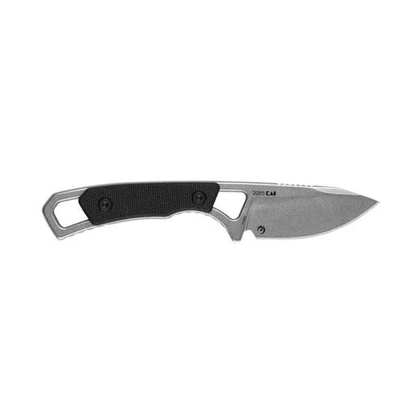 Kershaw Brace Neck Knife 2-inch Fixed Drop Point Blade, right-side view with black handle
