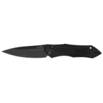 Kershaw Launch 6 automatic knife, left-side view open with black drop-point blade and handle