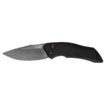 Kershaw Launch 1 black folding knife, side view with blade open and curved handle