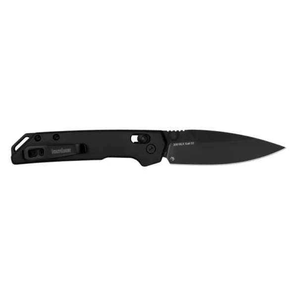 Kershaw Mini Iridium folding knife, right-side view open with black handle and spear-point blade