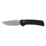 Kershaw Layup folding knife, left side with black handle and open silver drop point blade