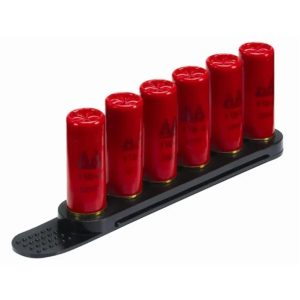 Tuff Products Quickstrips Speed Strips, black strip holding six red shells in angled view