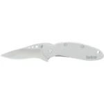 Kershaw Ken Onion Scallion Folding Knife, open silver knife with drop point blade, right-side view