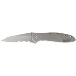 Kershaw Ken Onion Leek Folding Knife, left side view open with silver partially serrated blade