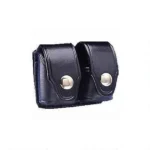 HKS Speedloader Case DBL Pl, front view of black double pouch with silver snap closures